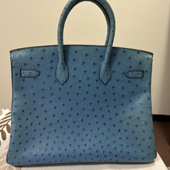 Hermes Blue Ostrich Leather Birkin 35 Bag (Sun Bleaching) - Picture 2 of 16